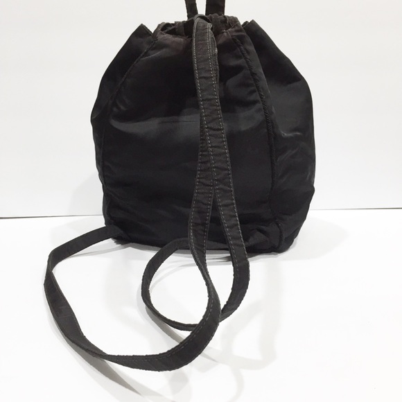 Prada black nylon embroidered logo vintage small drawstring backpack - Picture 4 of 11